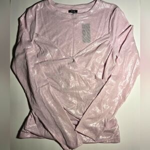 Express Lilac Sheer Shimmer Faux Wrap Front Long Sleeve Top Size Small NWT